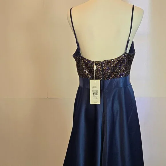 EVER-PRETTY Women's Asymmetric Skirt ,V-Neck, A-line Dress Sz: 2XL Navy Blue - Picture 12 of 16